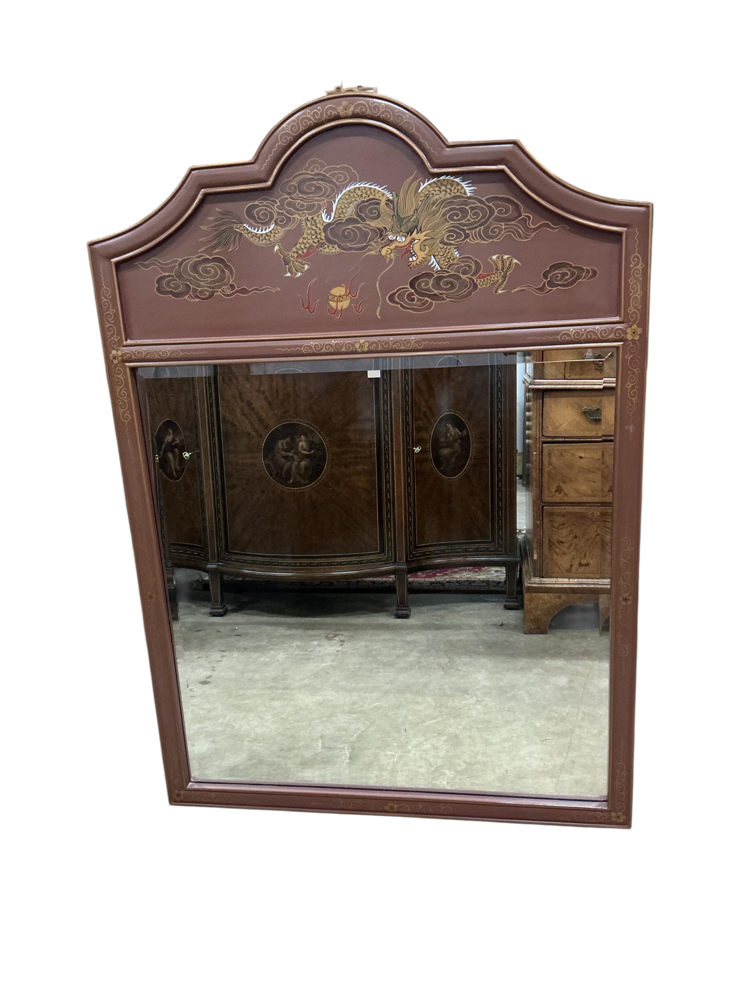 A Chinese lacquer wall mirror, width 75cm, height 107cm
